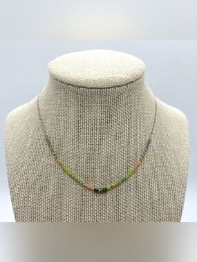 Rock + Rose Multi Color Beaded Necklace Silver Chain Boho Fairy Summer Beach